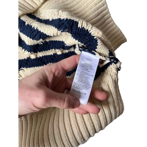 NWT Madewell Cable Knit Oversized Sweater in Stripe size Small Cream Navy Crewne - Picture 9 of 13